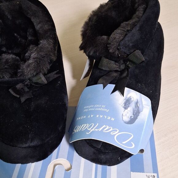🎁Dearfoams Black Ankle Bootie Slippers - Unworn Women's Size 6.5-7.5 - Picture 6 of 7